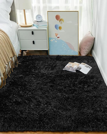Ophanie Black Area Rugs for Bedroom Living Room, 4x6 Fluffy Fuzzy Shag Shaggy Carpet Soft Plush Furry Bedside Rug, Indoor Floor Rug for Kids Girls Boys Home Decor Aesthetic, Dorm Nursery