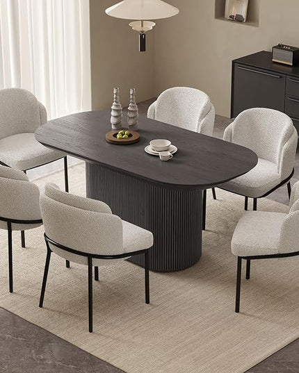 Guyii 7-Piece Oval Dining Table Set, 62.99" Modern Kitchen Table with 6 Chairs, Indoor Rectangular Dining Room Table for Kitchen, Living Room, Black