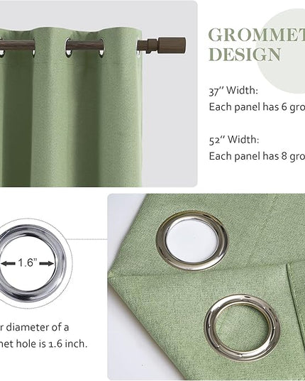 Linen Blackout Curtains 132 Inch Length 2 Panels for Bedroom, 100% Blackout High Living Curtains, Thermal Insulated Room Darkening Grommet Drapes, Sage Green, W52 x L132, 2 Panels