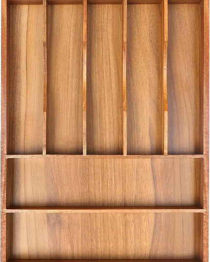 Bellsal Bamboo Silverware Organizer, 12"x15.7" Utensil Holder Cutlery Tray with Grooved Drawer Dividers for Kitchen Flatware, Bedroom, Office (7 Slot, Acacia)