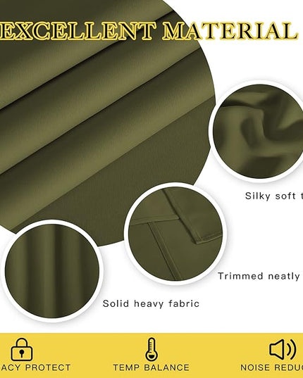 NICETOWN Blackout Sliding Glass Door Curtains, Room Darkening Thermal Insulated Curtains for Living Room Bedroom, Extra Wide Window Drapes, 1 Panel, W80 x L118, Olive Green