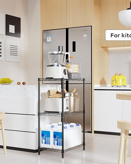 3 Tiers Shelf Metal Storage Shelves Wire Rack Closet Organizers with Wheel for Garage Kitchen Bathroom Laundry Black 11.8" D x 17.7" W x 28.8" H