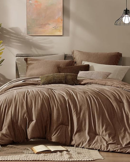 Monbix King Size Comforter Set, Brown King Bedding Set Reversible, King Comforter Set 7 Pieces, Cationic Dyeing Bed in a Bag with Comforter, Sheets, Pillowcases & Shams