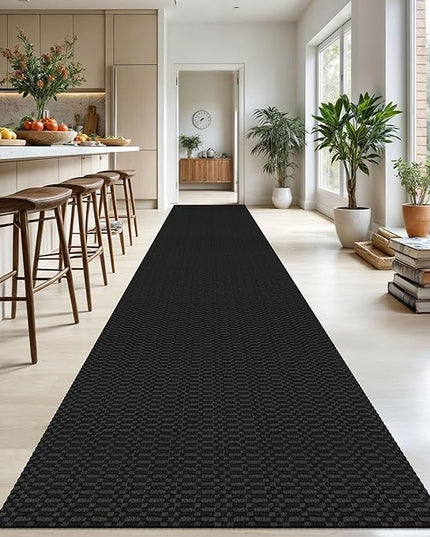 KOZYFLY Washable Runner Rug 3x20 ft Hallway Kitchen Runner Rugs with Rubber Backing Bobo Non Slip Entryway Runner Indoor, Long Carpet Runners for Hall Kitchen Entryway, Black/Grey