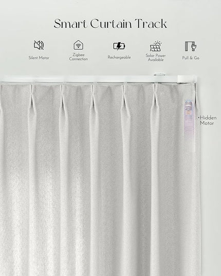 Graywind Rechargeable Smart Curtains Compatible with Alexa Google Remote Control Automatic Drapes for Sliding Door Room One-Way or Split Draw Joinable Curtain Custom Width Up to 220"(Pure White)