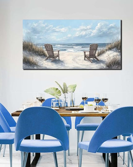 Coastal Wall Art Light Blue Canvas Landscape Art Print Beach Wall Decor Large Seascape Picture 24" x 48" Artwork for Living Room Bedroom Office