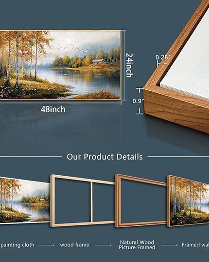 ERQINHUA Large Canvas Wood Framed Wall Art Living Room Wall Decor For Bedroom Forest Landscape Painting Lakeside Watercolour Wall Pictures Artwork Picture Office Farmhouse Home Decorations 24x48 In