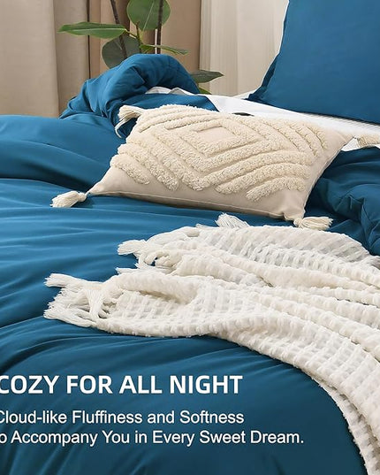 Litanika Comforters Teal Oversized Queen Size, 3 Pieces Lightweight Solid Bedding Set & Collections, All Season Fluffy Bed Set (98x98In Comforter & 2 Pillowcases)