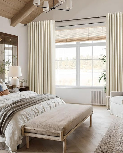 Guken Blackout Curtains 120 Inch Length 2 Panels Set for Living Room Bedroom Back Tab Thermal Insulated 100% Black Out Linen Drapes Room Darkening Window Curtains 120 Inches Long,Warm Beige