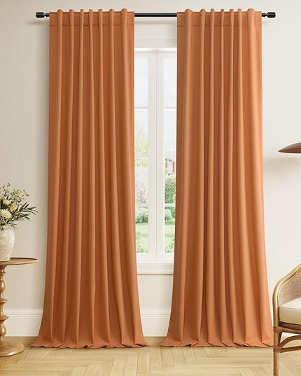 Guken Orange Blackout Curtains 90 Inch Length 2 Panels Set for Living Room Bedroom Back Tab Thermal Insulated 100% Black Out Linen Drapes Room Darkening Window Curtains 90 Inches Long