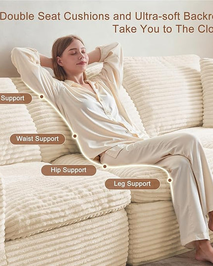138” Modular Sectional Sofa Couches U Shaped Couch 4 Seater Cloud Sofa Memory Foam Sectional Couches for Living Room, Boneless Couch with Ottoman, Corduroy, Beige
