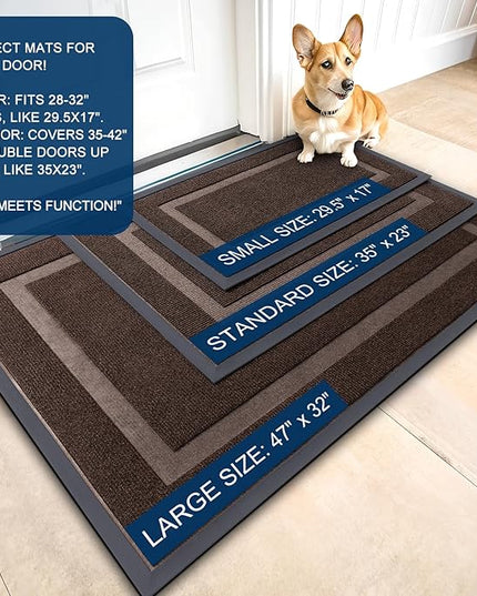 OLANLY Front Door Mat Indoor Outdoor Entrance, Waterproof All-Season, All-Weather Doormat, Sturdy Natural Rubber, Fade Resistant, Low Profile, Easy Clean Patio Porch Entryway Mat, 33x21, Dark Brown