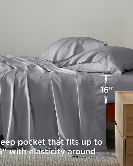 Bedsure Cooling Sheets Twin XL, Rayon Derived from Bamboo, Breathable & Soft Twin XL Sheet Sets, Deep Pocket Up to 16 Inches, Hotel Luxury Silky Dorm Bedding for Hot Sleepers, Silver Grey