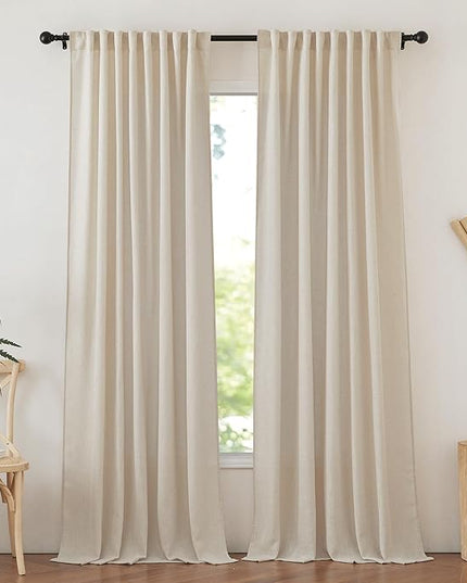 NICETOWN Cream Beige Linen Blackout Curtains for Bedroom 84 Inches Long, Back Tab/Rod Pocket Living Room Drapes, Thermal Insulated Textured Country Farmhouse Curtains, 2 Panels, 52" W x 84" L
