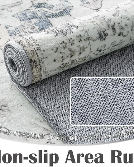 jinchan Kalen Runner Rug 2x7 Washable Area Rug Soft Grey Vintage Hallway Indoor Floor Mat Thin Retro Distressed Carpet Floral Country Non Slip Bathroom Kitchen Bedroom Living Room