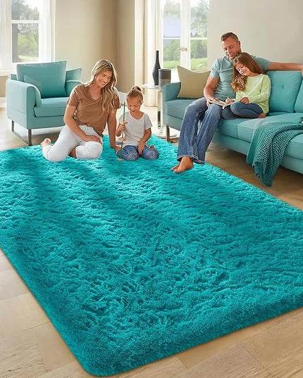 Ophanie Teal Rugs for Living Room Bedroom, 5x8 Fluffy Fuzzy Furry Carpet, Plush Soft Shaggy Bedside Indoor Floor Area Rug for Kids Girls Boys Baby Teen Dorm Nursery Home Decor Aesthetic