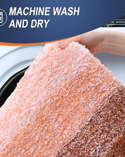OLANLY Bathroom Rug Set 2 Piece, Soft Absorbent Microfiber Bath Mats and U-Shaped Contour Toilet Rug, Non-Slip, Machine Wash Dry, Plush Shaggy Bath Mats for Bathroom (24"x16"+24"x20", Orange)