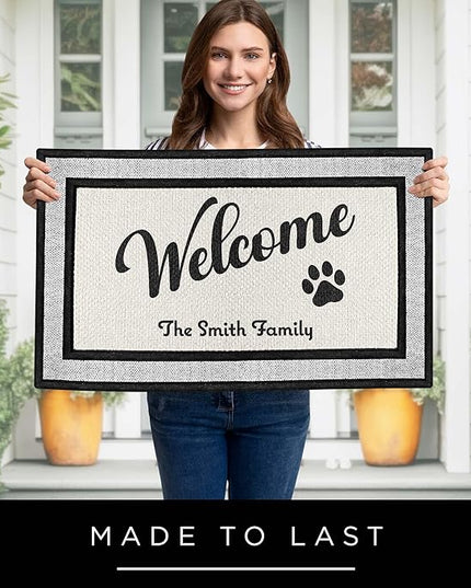 My Sign Center Personalized Doormat, Custom Welcome Home Dog Paw Mat Front Door, Indoor/Outdoor Anti Slip Backing, 18x30 Inches, Polyestere Top Made in USA