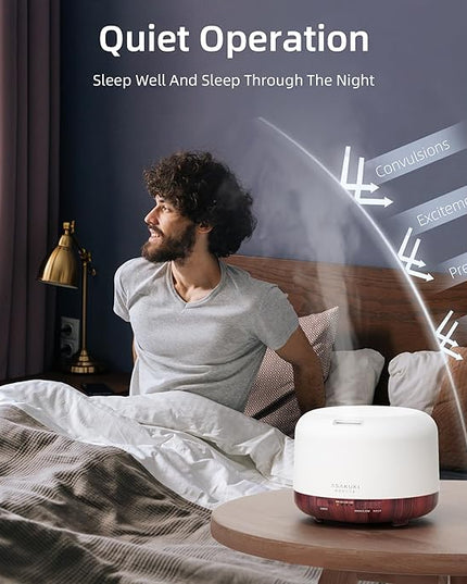 ASAKUKI Essential Oil Diffuser for Home, 500ml Aromatherapy Fragrant Oil Humidifier Vaporizer, 7-Color Light and Auto-Off Safety Switch Reddish-Brown