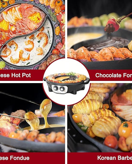 Food Party Hot Pot with Grill 2 in 1 Electric Smokeless Grill and Hotpot Pot Combo Korean BBQ Grill 110V 1700W