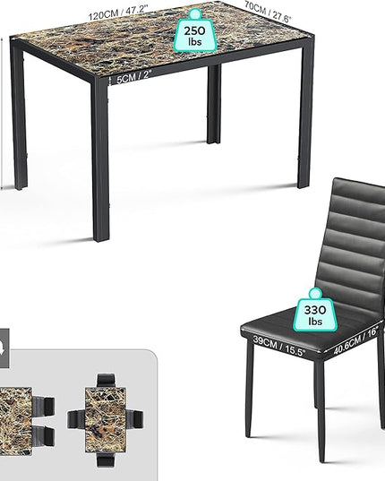Gizoon 5 Piece Glass Dining Table Set, Kitchen and Chairs for 4, PU Leather Modern Room Sets for Home, Kitchen, Living Room