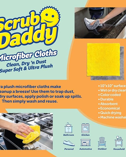 Scrub Daddy Household Cleaning Supplies - The Microfiber BBQ Bundle - Includes 2 Microfiber Towels, 1 Grill Brush & PowerPaste Cleaning Paste with 1 Scrub Mommy Sponge