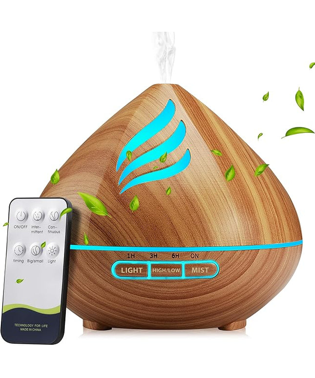 Essential Oil Scent Diffuser: 500ML Aroma Diffuser with Remote Control, Large Fragrance Aromatherapy Diffuser, Mist Humidifier with 14 Colors LED Lights and Auto-Off for Bedroom & Home