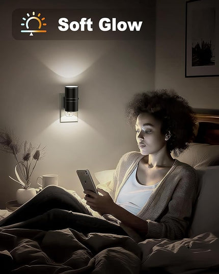 Night Lights Plug into Wall, Dimmable Night Light Plug in, Modern Night Lights with Dusk to Dawn Light Sensor, Soft White 5000K, 0-100LM Adjustable Brightness Nightlight for Hallway Bedroom, 2 Pack