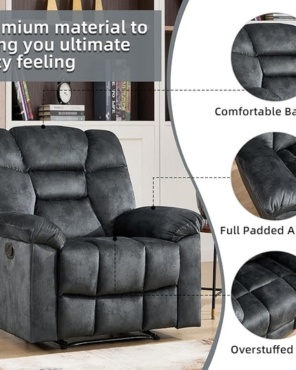 CANMOV Manual Recliner Single Sofa, Wall-Hugger Reclining Couch, Upholstered Sofa Chair with Armrests, Fabric Reclining Couch with Soft Cushion for Living Room, Grey