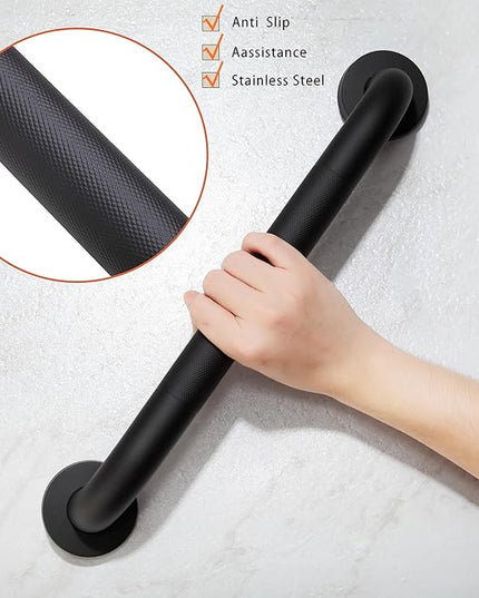 Shower Grab Bar, 2 Pack 16 Inch Black Bathroom Grab Bar, 1.25" Diameter 304 Stainless Steel Anti-Slip Grab Bars for Bathtubs and Showers, Handicap Shower Grab Bar for Seniors Elderly