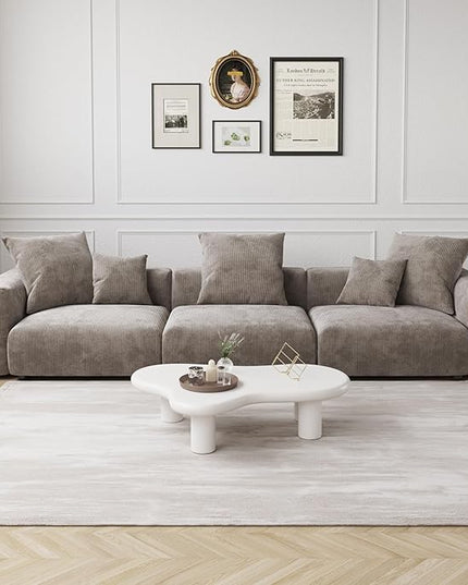 JACH 142" Sectional Couch Sofa with 5 Pillows, Corduroy Modular Sectional Couch, Cushion Covers Removable, Soft Sofas Couches for Living Room, Office, Apartment, Light Brown