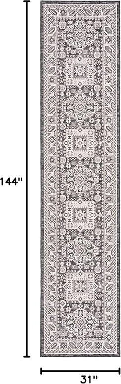 Rugs.com Outdoor Aztec Collection Rug – 12 Ft Runner Charcoal Gray Flatweave Rug Perfect for Hallways, Entryways