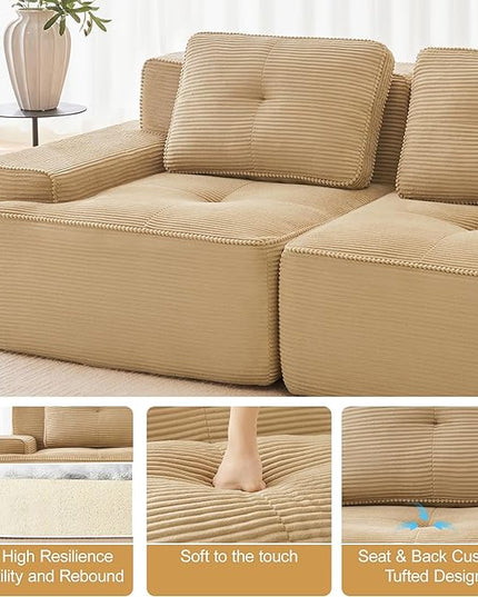 Hommoo Oversized Modular Sectional Sofa, 8 Seat Sleeper Sofa Bed, Comfy Corduroy Couch with Deep Seat, 153”Convertible Boneless Sofa with Ottoman for Living Room No Assembly Required Camel