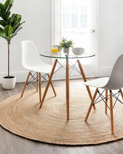 FRELISH DECOR Handwoven Jute Area Rug - 5 feet Round - Natural Yarn - Rustic Vintage Beige Braided Reversible Rug - Eco Friendly Rugs for Bedroom - Kitchen - Living Room - Farmhouse (5' Round)