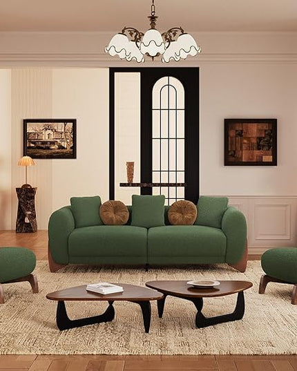 Morden Fort 3 Piece Cloud Couch Set, Modern Sherpa Boucle Sofa Set with Wood Legs, Skin-Friendly Minimalist Upholstered Comfy Couch Sofas for Living Room, 3-Seater Sofa & 2 Chairs, Forest Green