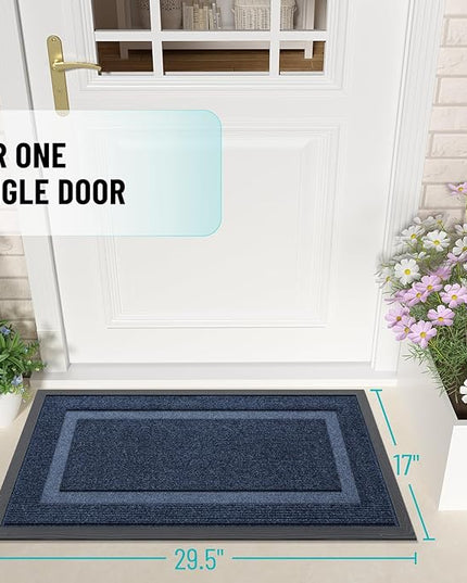 OLANLY Front Door Mat Indoor Outdoor Entrance, Waterproof All-Season, All-Weather Doormat, Sturdy Natural Rubber, Fade Resistant, Low Profile, Easy Clean Patio Porch Entryway Mat, 29.5x17, Blue