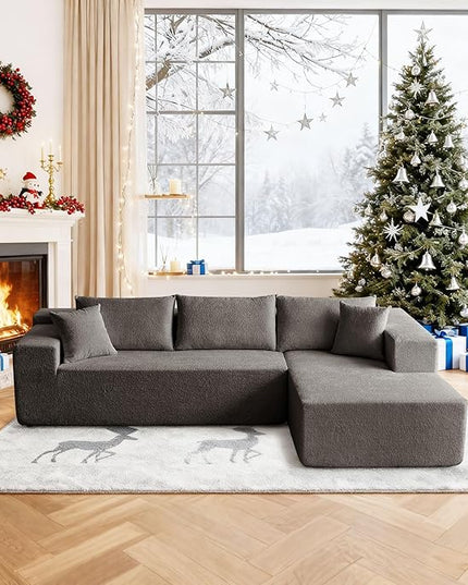 103.54'' Sectional Sofa, Raindrop Velvet Fabric L Shaped Sofa, 4 Seat Modern L Shape Couch with 2 Pillows Left Hand Lounge for Living Room, Office