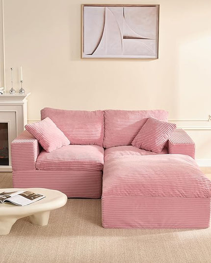 74.8” Cloud Couch, Modular Loveseat Sofa, Convertible Sofas Bed, Deep Seat Sofa, Cozy Sofa for Living Room, Office and Bedroom, L Shaped Cozy Sofa Furniture Set, Corduroy, Pink