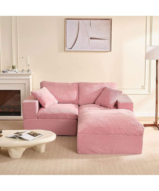 74.8” Cloud Couch, Modular Loveseat Sofa, Convertible Sofas Bed, Deep Seat Sofa, Cozy Sofa for Living Room, Office and Bedroom, L Shaped Cozy Sofa Furniture Set, Corduroy, Pink