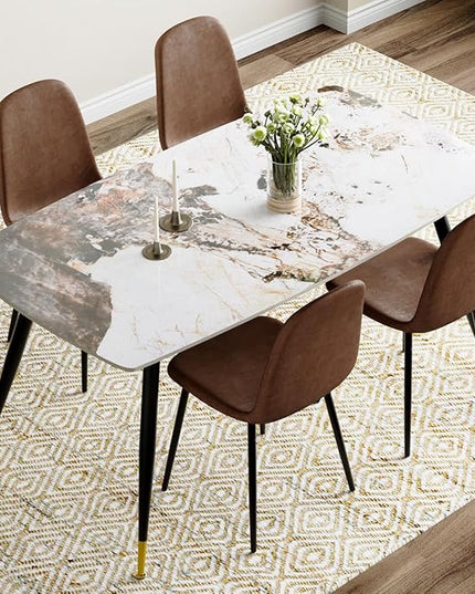 Table and Chairs Set of 4, Dining Room Table Set for 4, Sintered Stone Kitchen Table Top and Modern Chairs Set of 4 for Kitchen Dining Room