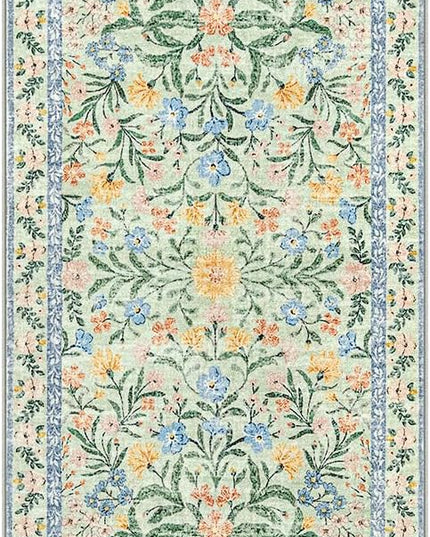 Wonnitar Washable Runners for Hallways, 2'6''x8' Floral Green Runner Rug for Kitchen Bathroom, Boho 8ft Non Silp Extra Long Rugs for Entryway Bedroom Laundry