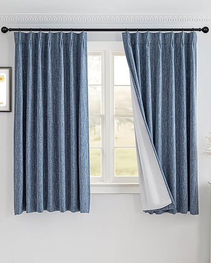 MYSKY HOME Dusty Blue Blackout Curtains 63 inches Long Pinch Pleated Curtains for Living Room Bedroom 100% Room Darkening Black Out Window Drapes with Hooks Back Tab, 40" Wide per Panel, 2 Pieces