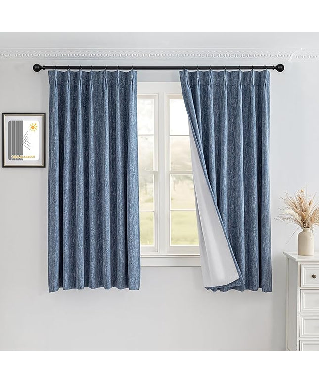 MYSKY HOME Dusty Blue Blackout Curtains 63 inches Long Pinch Pleated Curtains for Living Room Bedroom 100% Room Darkening Black Out Window Drapes with Hooks Back Tab, 40" Wide per Panel, 2 Pieces