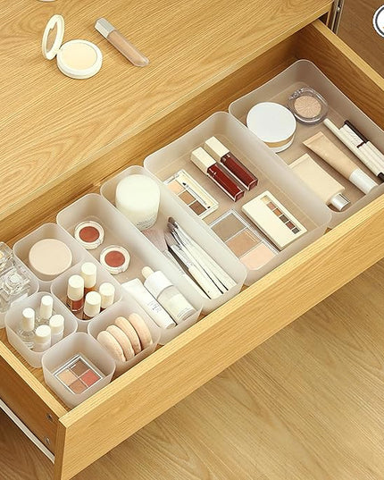 Poeland 10 Pcs Drawer Organizer Tray Storage Box for Bedroom Dresser Bathroom Kitchen, Frosted