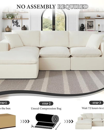 108" Sectional Couches for Living Room Boneless Couch Upholstered Cloud Couch Sectional Modular Sectional Sofa with L Shaped (Chenille-White, 3 Seat+1 Ottoman)