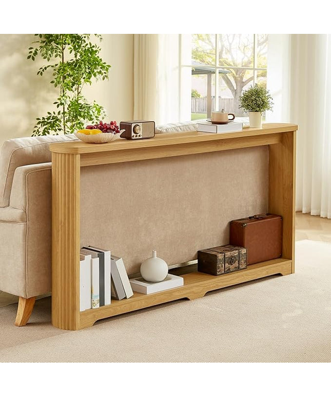 LKTART 70.1-Inch Long Behind Couch Sofa Table for Living Room, Farmhouse Console Table with Storage, Narrow Accent Entryway Tables for Hallway Entrance Foyer (Natural)