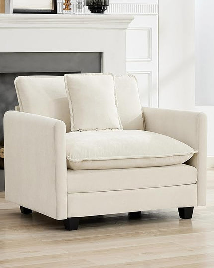 41'' Modern Chenille Oversized Chair, Upholstered Accent Living Room Chair with Extra Thicked Deep Seat, Single Lounge Chair for Bedroom, Small Apartment, Beige
