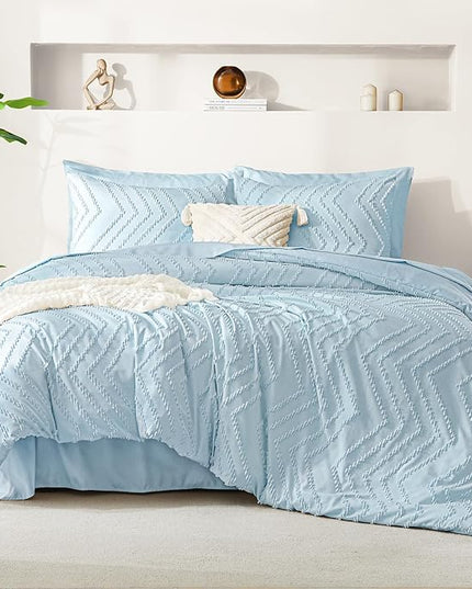 Litanika Light Blue Queen Size Comforter Set with Sheets - 7 Pieces Bed in a Bag Queen Boho Tufted Complete Bedding Sets with Comforter, Sheets, Pillowcases & Shams