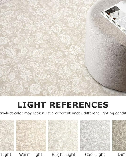 2x6 Washable Runner Rug for Hallways, Grey Begie Soft Neutral Vintage Kitchen Rugs with Non-Slip, Non-Shedding Distressed Floral Rug for Bedroom Kitchen Porch Laundry Entryway