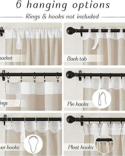 NICETOWN Cream Beige Linen Blackout Curtains for Bedroom 84 Inches Long, Back Tab/Rod Pocket Living Room Drapes, Thermal Insulated Textured Country Farmhouse Curtains, 2 Panels, 52" W x 84" L